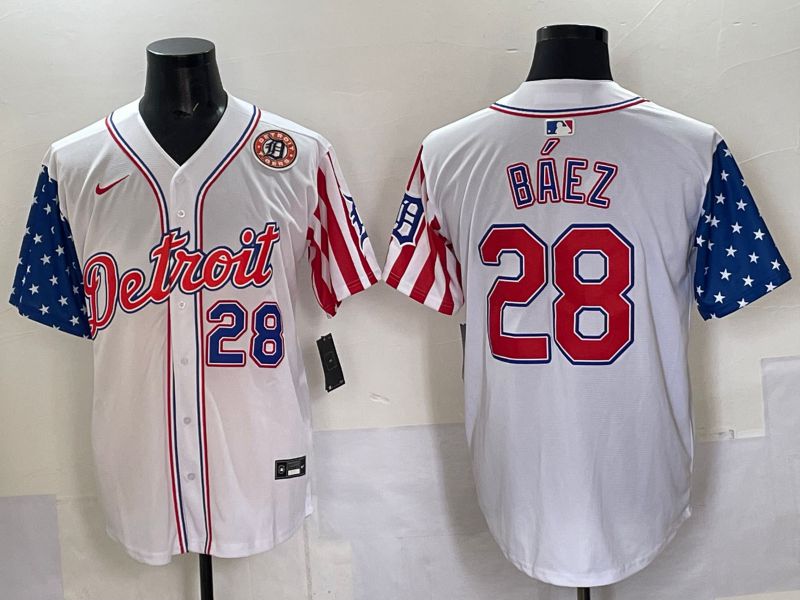 Men Detroit Tigers #28 Baez White National Flags 2025 Nike MLB Jersey style 7->detroit tigers->MLB Jersey